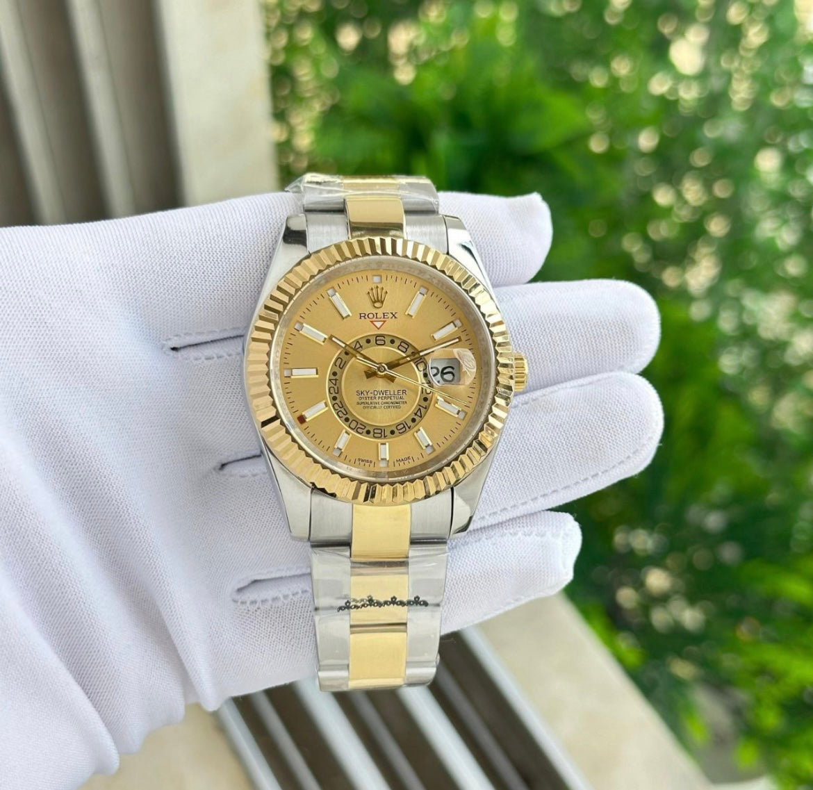 Rolex Sky-Dweller Inspired Watch – Gold Dial | Two-Tone Edition