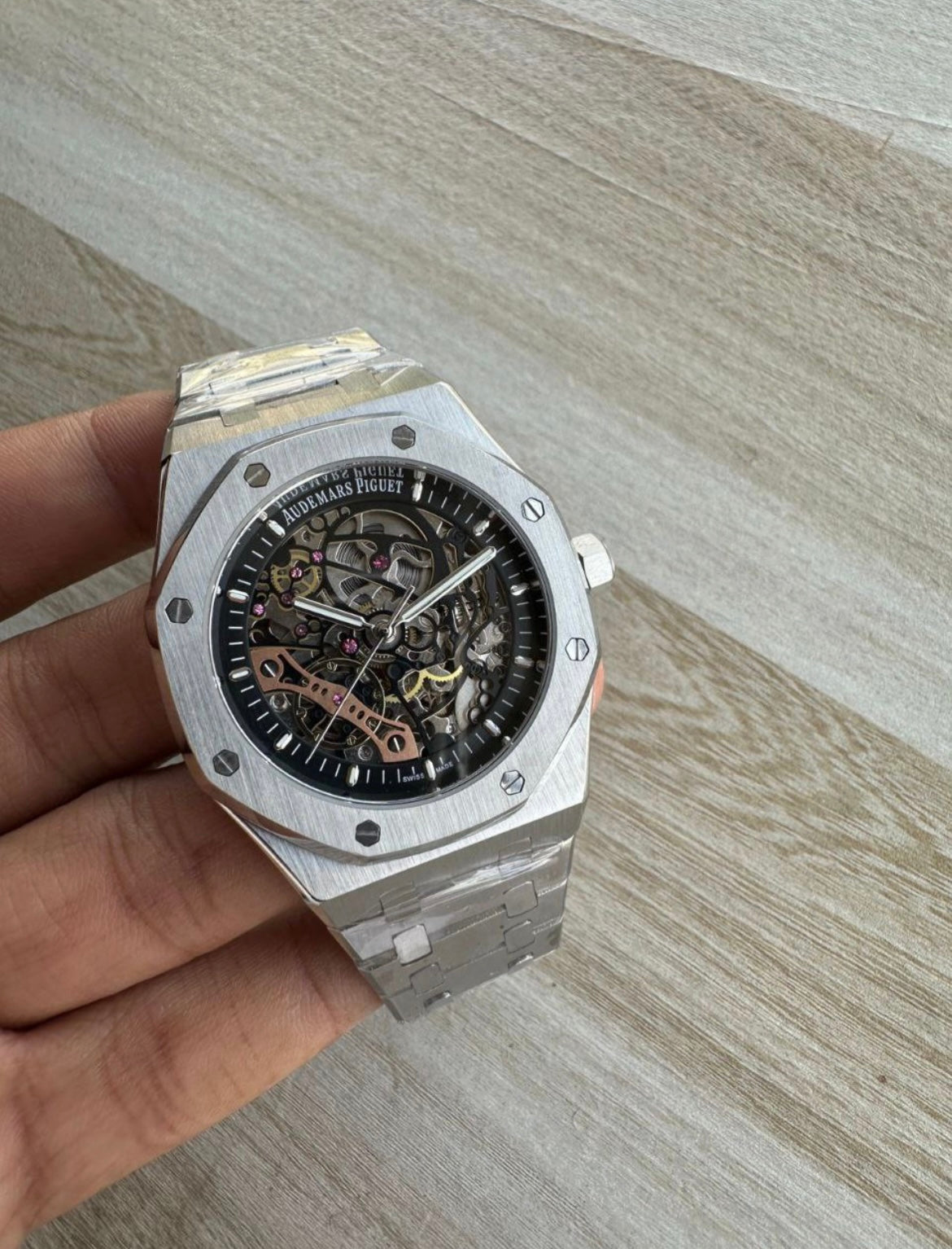 Audemars Piguet Royal Oak Inspired Skeleton Watch – Brushed Silver Edition