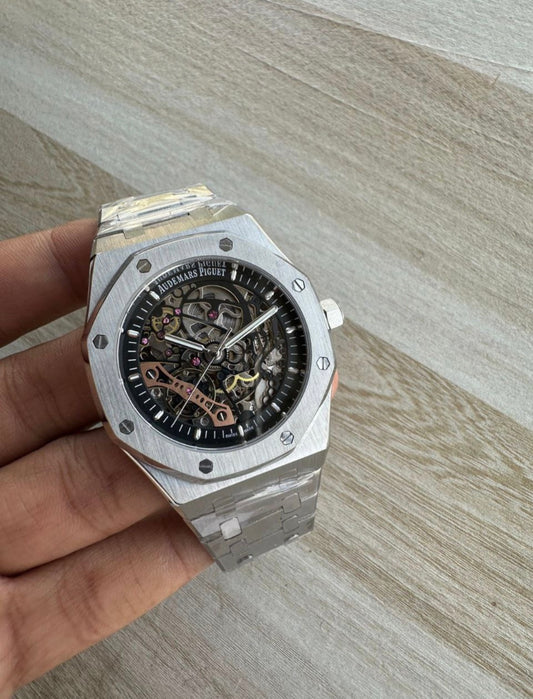 Audemars Piguet Royal Oak Inspired Skeleton Watch – Brushed Silver Edition