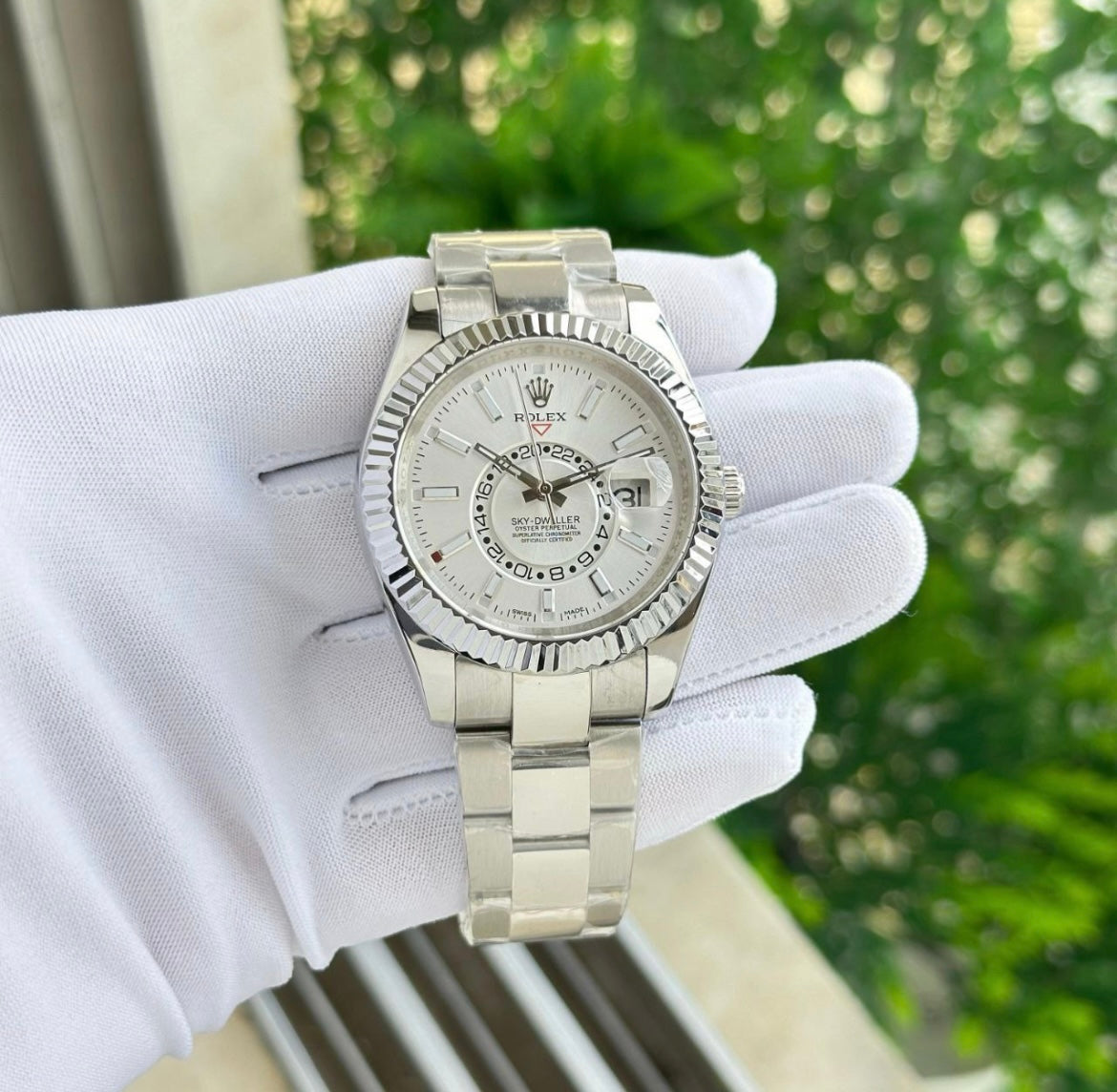 Rolex Sky-Dweller Inspired Watch – Silver Dial Edition